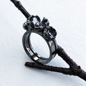 Quirky flower ring 925 sterling silver, unique unusual designer floral ring OOAK